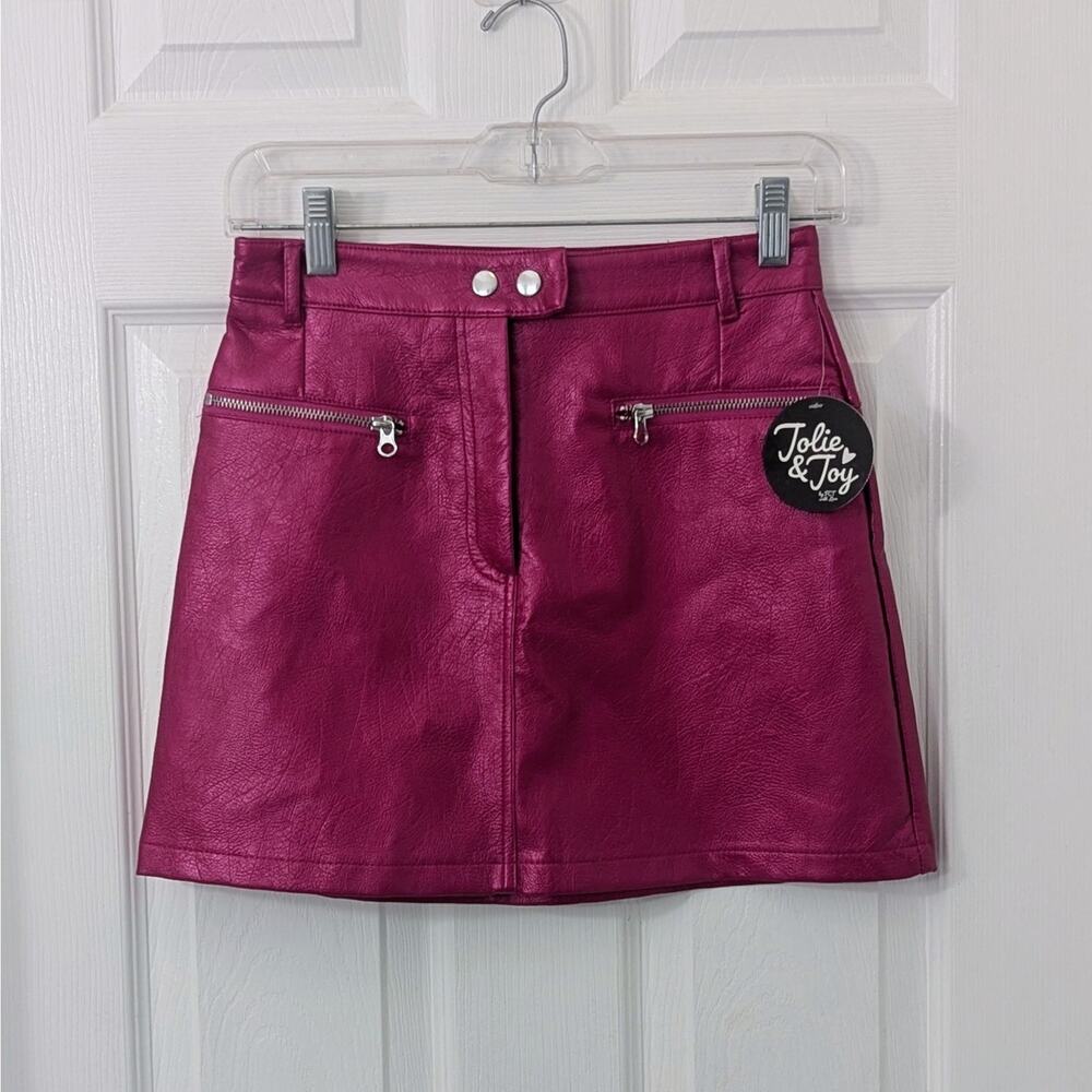 Jolie & Joy Hot Pink Faux Leather Mini Skirt Sz S 26” Waist